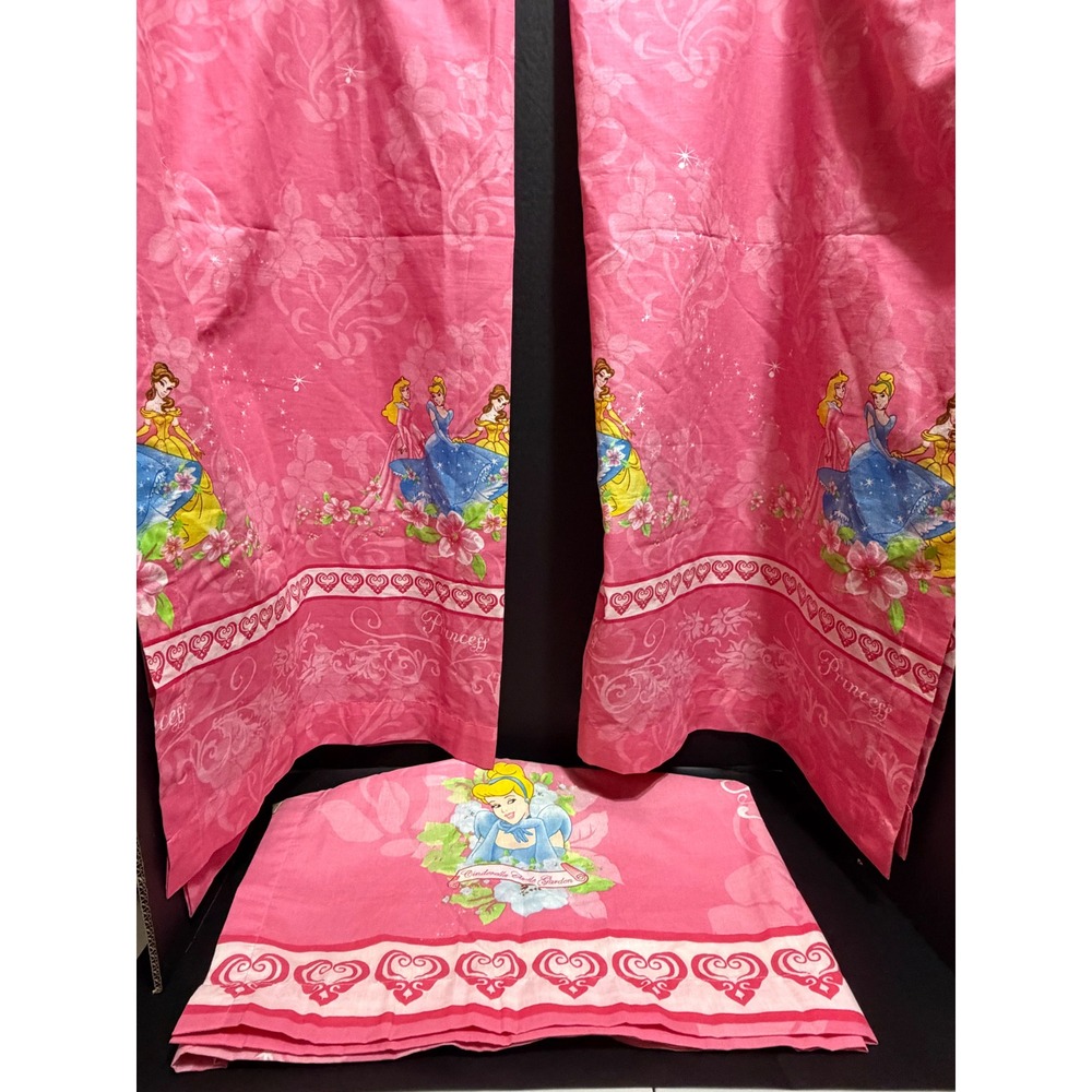 Vintage Disney Princess Pink Curtains Valance + 2 Panels Cinderella Belle Aurora